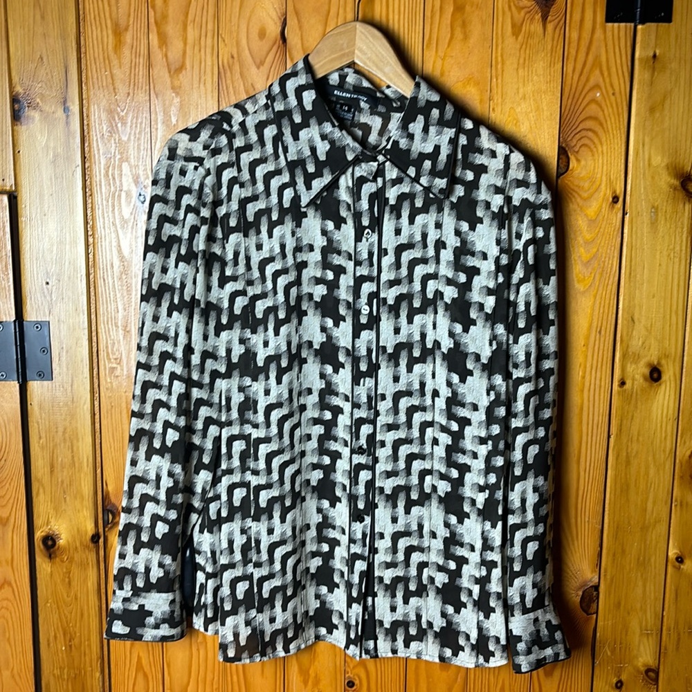 Vintage Silk B/W Button Top Ellen Tracy W XL